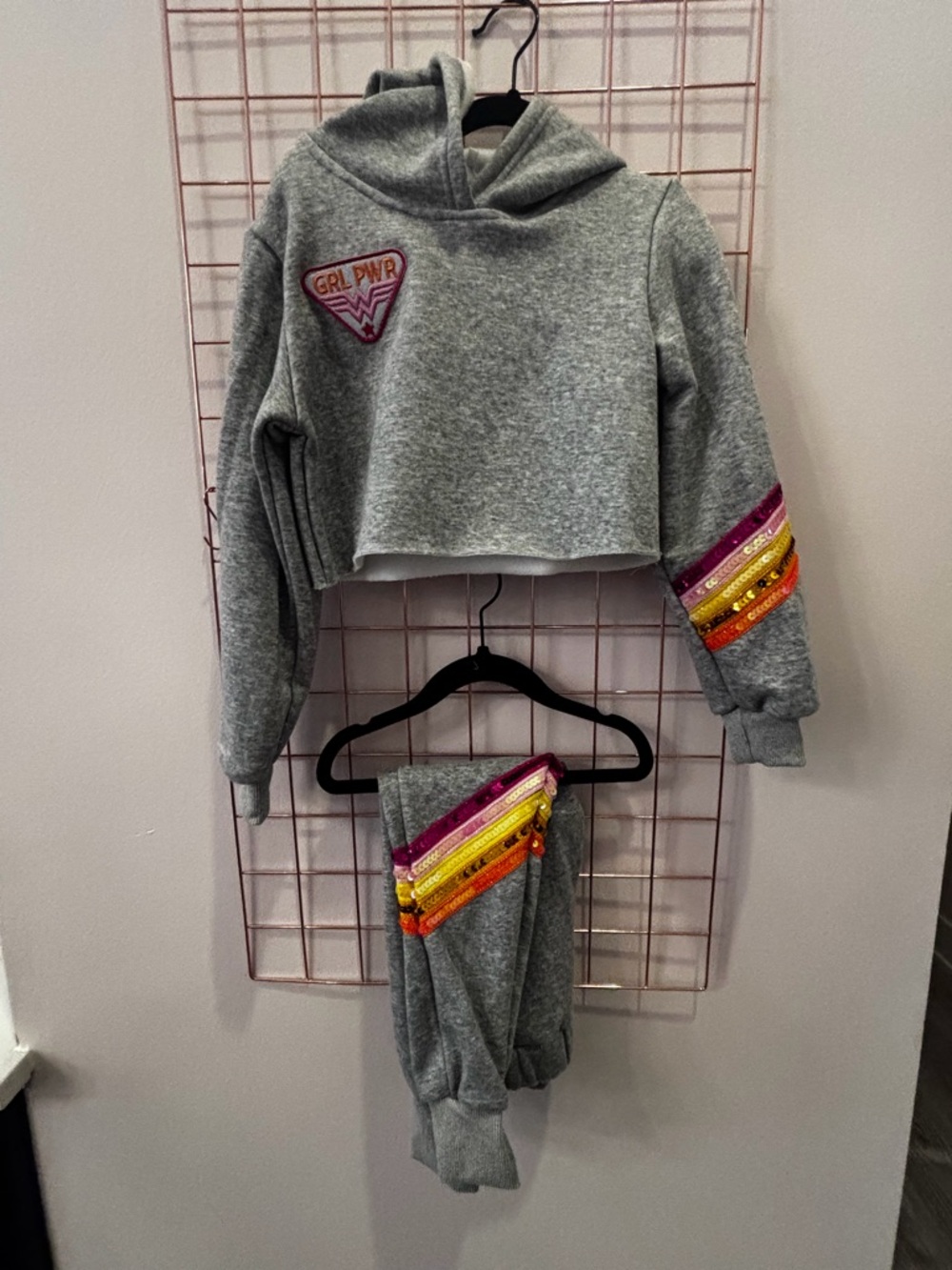 Lola and the boys girls Gray Cropped Hoodie & Joggers Set